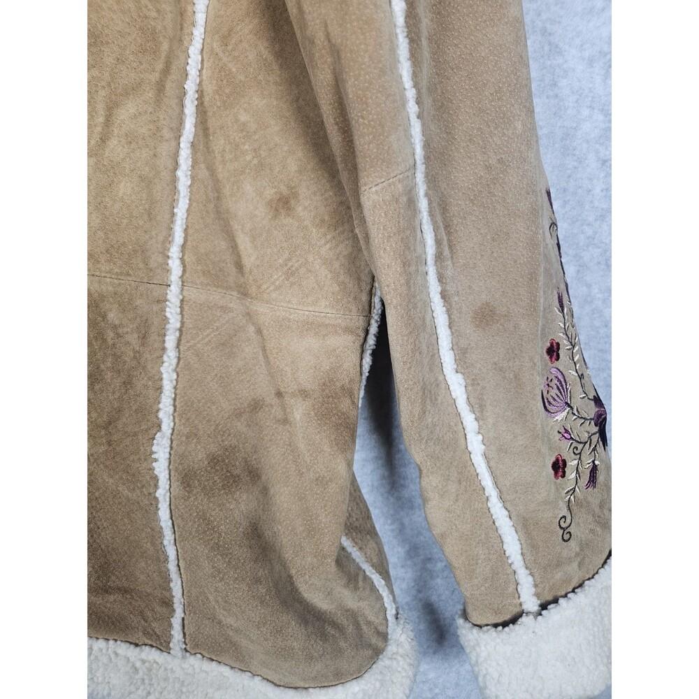 Vintage 90's St John's Bay Sherpa Coat XL Phoebe Buffay Embroidered Suede Jacket - Picture 10 of 16